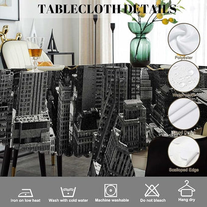 Swono New York Cityscape Tablecloths Grey Kitchen Dinning Tabletop Decoration, New York Polyester Table Cover for Indoor Outdoor Picnic Parties 50x72 Inch Tablecloth, Gray