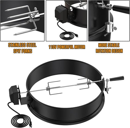 Skyflame Charkettle Rotisserie Ring Kit for Weber 22-Inch Kettle, Black | Coated Steel, BBQ Grill Rotisserie Kit, Replacement for Weber 2290, Charcoal and Similar Size Grills