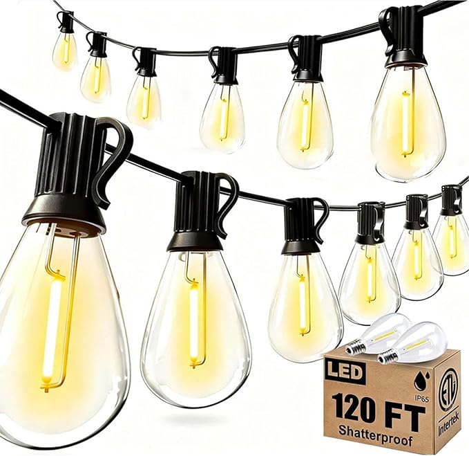 120FT Outdoor String Lights, LED Patio Lights with 30+2 Shatterproof S11 Edison Bulbs,Ultra Long Waterproof Hanging Lights for Backyard Deck Porch Party Decor Commercial Use 2700K