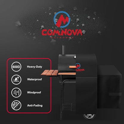 Comnova Grill Cover for Char Griller Wrangler Charcoal Smoker - 600D Premium Outdoor Grill Cover for Charcoal Grill, Fit Wrangler models 2123, 2823, 2223, 2623 with Side Fire Box - 59"L x 31"W x 51"H