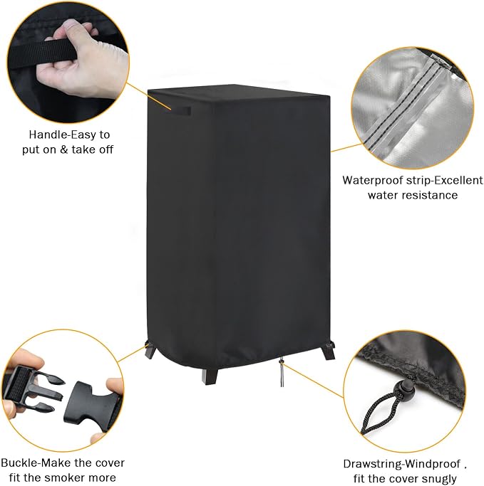 Smoker Cover Fit for Cuisinart 36” Vertical Propane Smoker | Waterproof Outdoor Smoker BBQ Smoker Grill Covers,Black (21" L x 21" W x 44" H)