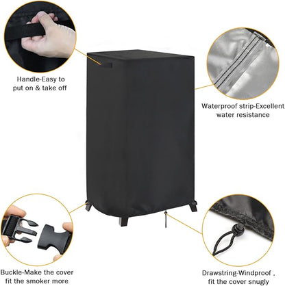 Smoker Cover Fit for Cuisinart 36” Vertical Propane Smoker | Waterproof Outdoor Smoker BBQ Smoker Grill Covers,Black (21" L x 21" W x 44" H)