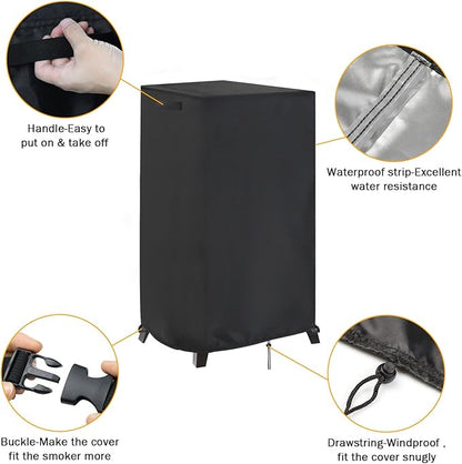 Smoker Cover Fit for Masterbuilt MB20070210 | Analog Electric Smoker Cover, Waterproof Outdoor Grill Smoker Covers,Black (23" L x 21" W x 38" H)