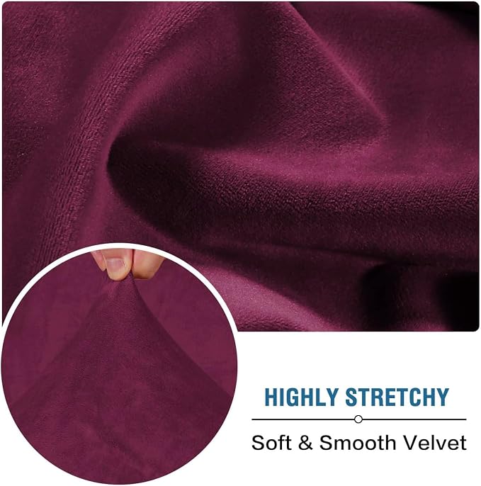 H.VERSAILTEX Velvet Stretch Couch Cushion Cover Plush Cushion Slipcover for Chair Loveseat Sofa Cushion Furniture Protector Seat Cushion Sofa Cover (2 Piece Medium Sofa Cushion Covers, Burgundy)