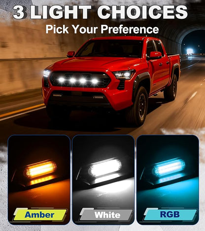 Grill Lights for Toyota Tacoma 2024-2026 Accessory TRD Sport Off Road,White | Direct-Snap Raptor Lights Tacoma 4th Gen Front Grille OEM-Style LED Design, IP68 Waterproof, Enhanced Night Visibility