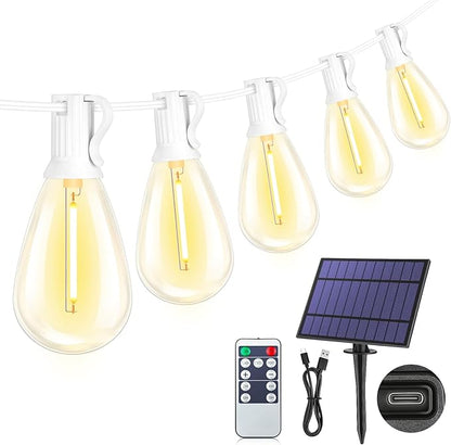25FT Solar String Lights with Remote, 3 Lighting Mode Outdoor Waterproof Dimmable Patio Lights String with 10+1 Shatterproof S11 LED Bulbs for Backyard-White
