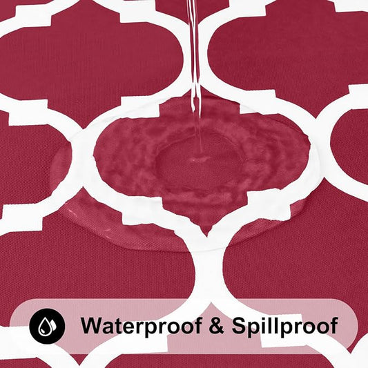 Smiry Round Plastic Table Cloth, Waterproof Vinyl Tablecloth with Flannel Backing for Round Tables, Wipeable & Spillproof for Dining, Camping, Indoor and Outdoor (60" Round, Burgundy)