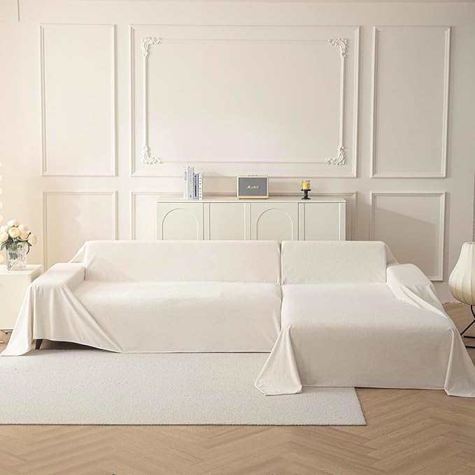 MYSKY HOME White Couch Covers for 3 Cushion Couch Sofa, Pet Friendly Dog Couch Cover Cat Scratch Furniture Protector, Non Slip Soft Couch Sofa Cover, Sofa Covers Washable, 91" x 134"
