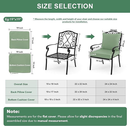 Summsun Outdoor Patio Cushions, 19 x 19 Inch, Sage Green, Set of 4 | Double-Sided Water Resistant, Removable Cover, Back Pillow & Seat Cushion, Tie Straps, Fit for Patio, Garden, Sofa Couch
