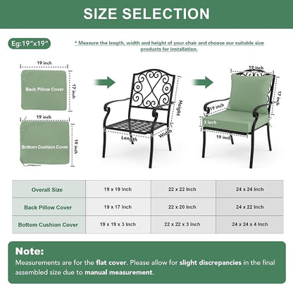 Summsun Outdoor Chair Cushions Set of 2, 22 x 22 Inch, Sage Green | Double-Sided Water Resistant, Removable Cover, Back Pillow & Seat Cushion, Tie Straps, Fit for Patio, Garden, Sofa Couch