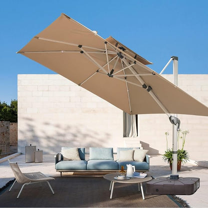 Cantilever Patio Umbrella with Cross Base and Cover Included - 360° Rotation Large Heavy Duty Offset Outdoor Umbrella with Easy Tilt for Pool Backyard Deck Garden (10x10 FT Khaki)