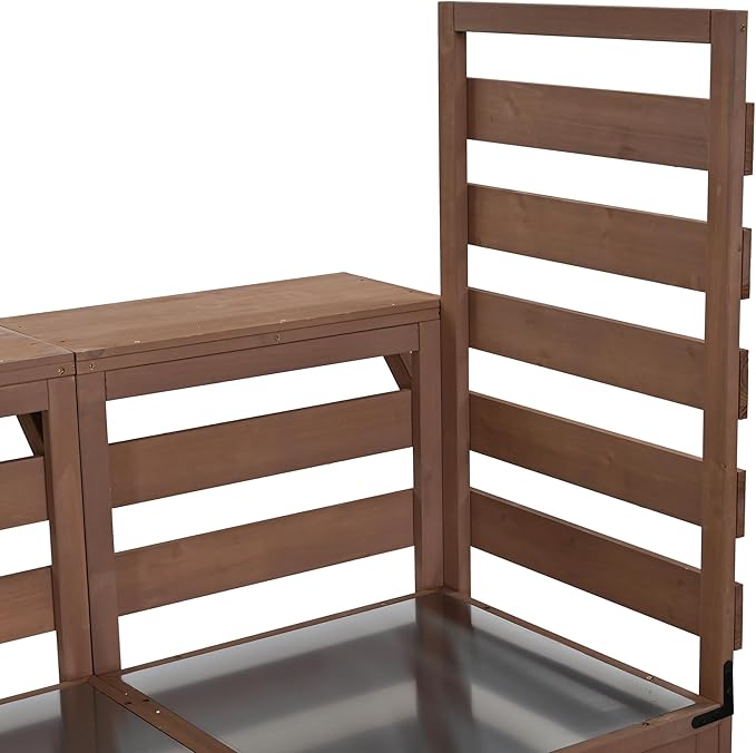 GDFStudio Elshire Patio Kitchen Island Cart with Storage, Wooden Outdoor Storage Cabinet with Stainless Steel BBQ Prep Table Top, Drawers, Raised Shelf and Lockable Wheels, Garden Potting Bench, Brown