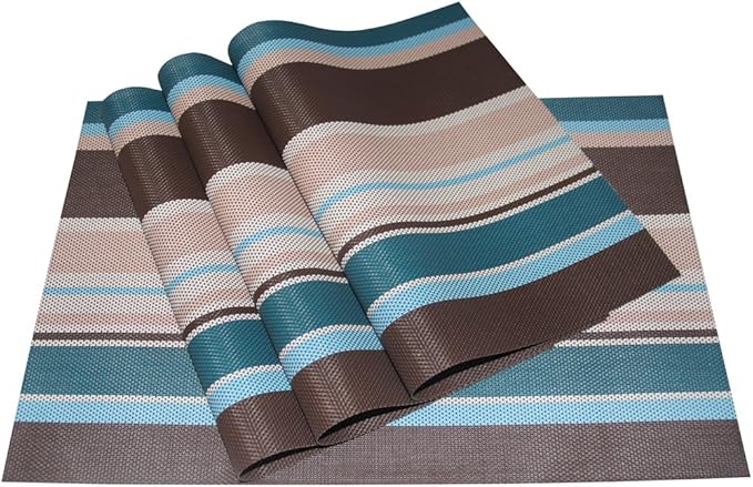Zupro Placemats Set of 4 Washable Heat-Resistant Non Slip Braided Table Mats Woven PVC Vinyl Kitchen Place Mats for Everyday use or Dinner Parties BBQs Indoor and Ourdoor Use.18"x12"(Brown)
