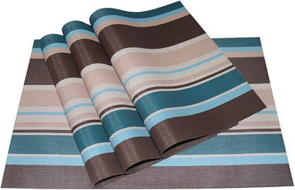 Zupro Placemats Set of 4 Washable Heat-Resistant Non Slip Braided Table Mats Woven PVC Vinyl Kitchen Place Mats for Everyday use or Dinner Parties BBQs Indoor and Ourdoor Use.18"x12"(Brown)
