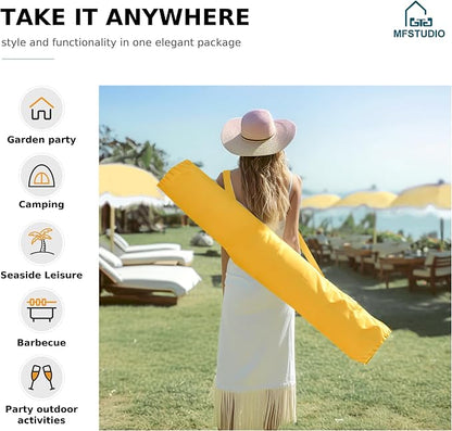 7ft Patio Beach Umbrella with Fringe, Outdoor Umbrella for Poolside, Yellow | MFSTUDIO Tassel Umbrellas UPF50+ with Sand Anchor & Tilt Button, Holiday Outdoor Umbrella with Carry Bag, Ideal for Garden