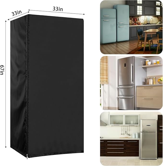 Refrigerator Cover 33''W x 33''D x 67''H,Suitable for Upright Freezers/Beverage Refrigerator/Large Cold Rooms,Reusable, Front can be opened, Black