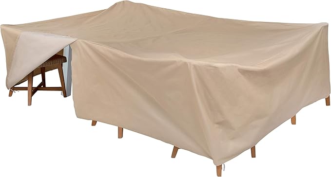 Modern Leisure 8576A Patio Table and Chairs Cover, Outdoor Furniture Set Cover, Waterproof, 76 L x 115 W x 30 H inches, Extra Large, Tan Khaki
