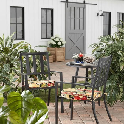 Set of 2 Outdoor 18 inch Round Patio Dining Chair Pads – Comfortable Fiber-Filled Seat Cushions with Ties, Reversible Polyester Fabric - Aloha Black Floral