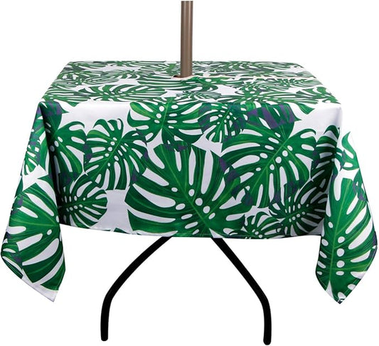 EHouseHome Outdoor Indoor 60inch SquareTablecloth with Umbrella Hole and Zipper, Waterproof Zippered Patio Table Cloths, Spring/Summer Table Covers for Backyard Circular Table/BBQs/Picnic