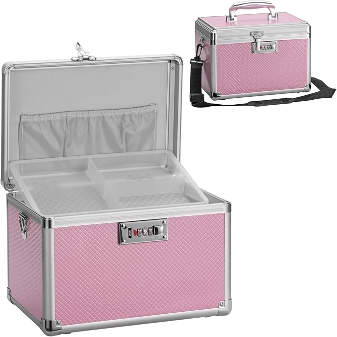 Medicine Lock Box with Combination Lock - 13.4 x 7.6 x 8.2 Inches - First Aid Safe Medication Storage Box, Medications and Personal Items, Safe Boxes for Home and Outdoor - Pink