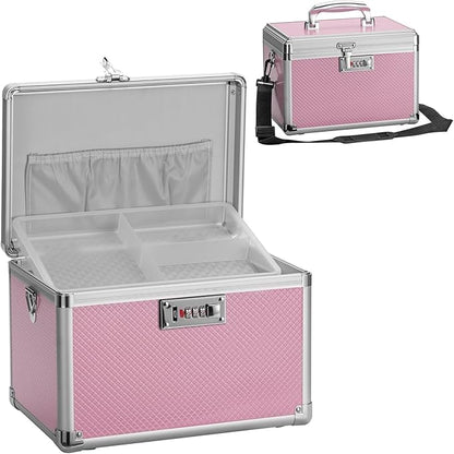 Medicine Lock Box with Combination Lock - 13.4 x 7.6 x 8.2 Inches - First Aid Safe Medication Storage Box, Medications and Personal Items, Safe Boxes for Home and Outdoor - Pink
