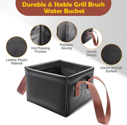 Collapsible Grill Brush Dunk Tank, AHIER Durable Grill Brush Heads Water Bucket for Stainless-Steel Grates