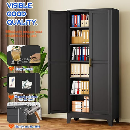 GAIOUS 75''Tall Metal Garage Storage Cabinet,File Cabinet with Door and Adjustable Shelves, Outdoor Steel Tool Cabinet for Home,Office,Warehouse,Garage,Black