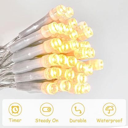 cshare String Lights Outdoor Waterproof 9.8ft 30 LED, Warm White Fairy Lights Battery Operated（Not Included） with Timer Clear Wire for Indoor & Outdoor Decorations Garland 2 Packs