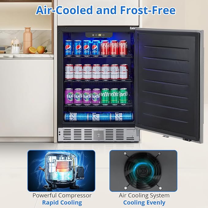 Garvee Beverage Refrigerator 24 in, Weather Proof Stainless Steel Beverage Fridge for Outdoor Kitchen and Patio, Indoor/Outdoor Beverage Cooler for 180 Cans, Built-in/Freestanding