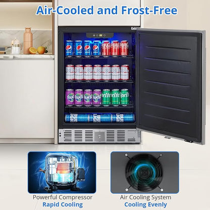 Garvee Beverage Refrigerator 24 in, Weather Proof Stainless Steel Beverage Fridge for Outdoor Kitchen and Patio, Indoor/Outdoor Beverage Cooler for 180 Cans, Built-in/Freestanding