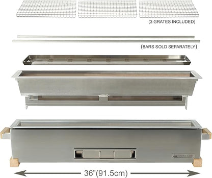 The Bincho Grill 36" Yakitori Charcoal Grill, Japanese Style Tabletop Robata BBQ – Stainless Steel, Commercial Grade Binchotan Grill for Skewers – Authentic, Heavy-Duty, Rust-Resistant