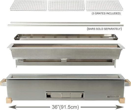 The Bincho Grill 36" Yakitori Charcoal Grill, Japanese Style Tabletop Robata BBQ – Stainless Steel, Commercial Grade Binchotan Grill for Skewers – Authentic, Heavy-Duty, Rust-Resistant