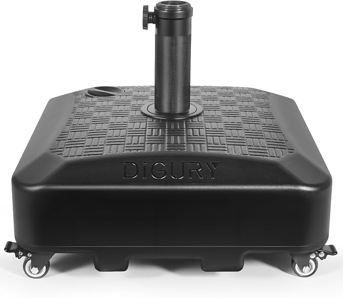 Digury Umbrella Base Outdoor Patio Umbrella Stand with Wheels Fillable 125lb Heavy Duty Mobile Base Weighted Rolling Stand - Black
