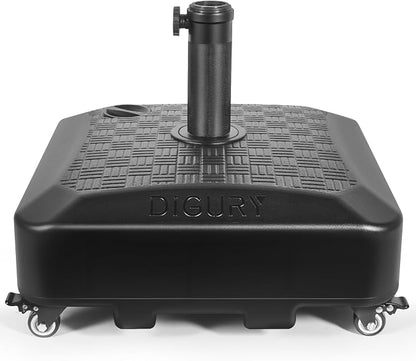 Digury Umbrella Base Outdoor Patio Umbrella Stand with Wheels Fillable 125lb Heavy Duty Mobile Base Weighted Rolling Stand - Black