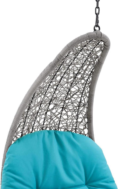 Modway Landscape Wicker Rattan Outdoor Patio Porch Chaise Lounge Hanging Swing Chair in Light Gray, Turquoise