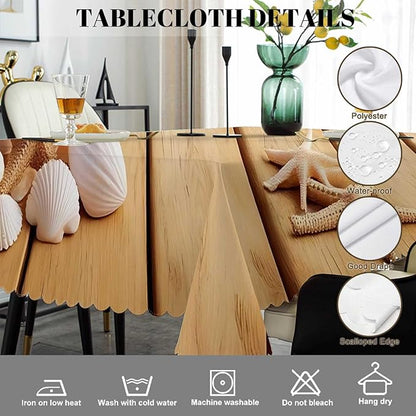 Swono 52x70 Inch Seashells Tablecloth Boardwalk Shells Starfish Sea Ocean Farmhouse Dining Table Cloth Anti-Stain Talking Table Cover for Kitchen Dinning Room Coffee Store