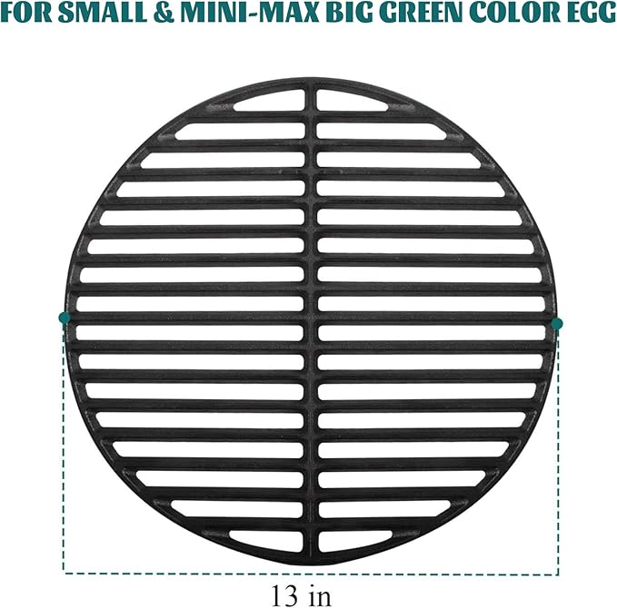 Cast Iron Cooking Grids Grates Compatible with Small and Mini-max Big Green Egg Charcoal Grill Round Grill Grate(13"-Fit Small/Mini-max)