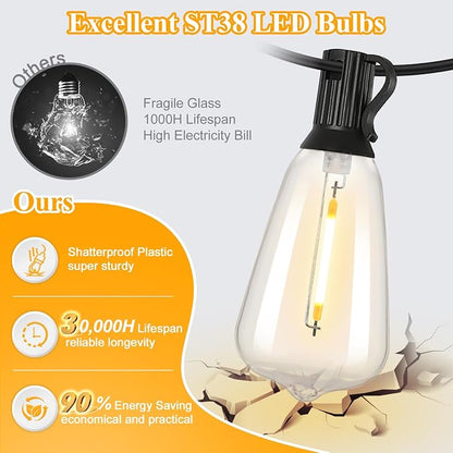 50FT Outdoor String Lights 27 Bulbs, Waterproof Patio Lights (Pack of 2)