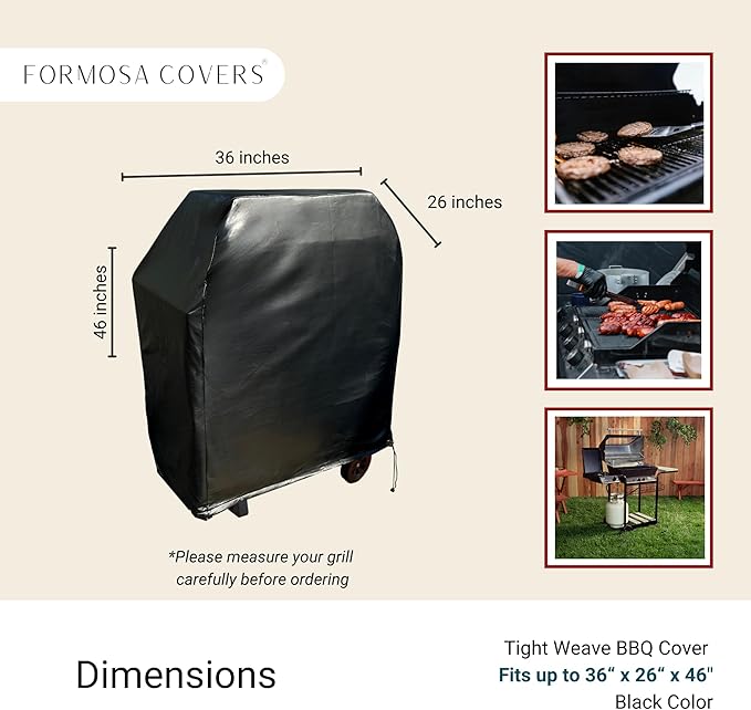 Formosa Covers Heavy Duty 36 Inch Grill Cover - Waterproof BBQ Cover Fits Weber Spirit II E-210, Nexgrill 2-Burner, Char-Broil Performance, & Blackstone 17"/22" Griddles - Black Vinyl