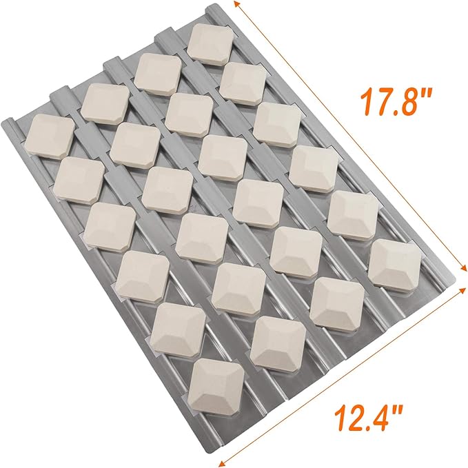 BBQ Future Stainless Steel Heat Plate Flame Tamer with 24pcs Ceramic Briquettes Compatible Alfresco ALX2-30, ALX2-42, ALX2-56 Series Gas Grills