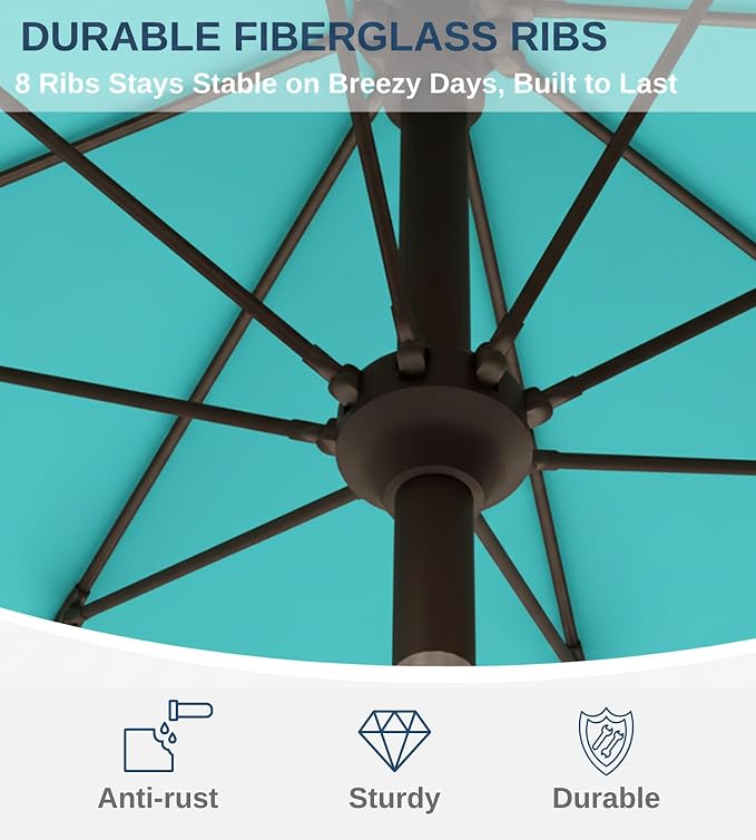 9FT Auto-Tilt Patio Umbrella|Outdoor Market Table Umbrella with 8 Fiberglass Ribs for Pool,Deck&Backyard