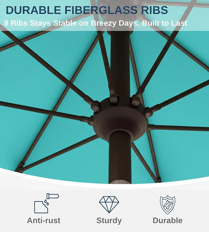 9FT Auto-Tilt Patio Umbrella|Outdoor Market Table Umbrella with 8 Fiberglass Ribs for Pool,Deck&Backyard