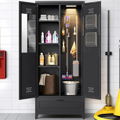 YITAHOME 71" Metal Garage Storage Cabinet with Adjustable Shelves, Black | Built-in Pegboard, Adjustable Shelves, Heavy-Duty Metal, for Garage Gym Basement Warehouse, Easy Assembly
