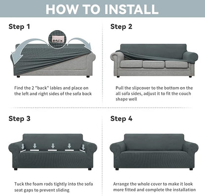 LURKA Stretch Oversized Sofa Slipcovers 1 Piece Couch Covers for 3 Cushion Couch Sofa Furniture Protector Full Sofa Covers with Elastic Bottom for Kids and Pet (X-Large, Grey)