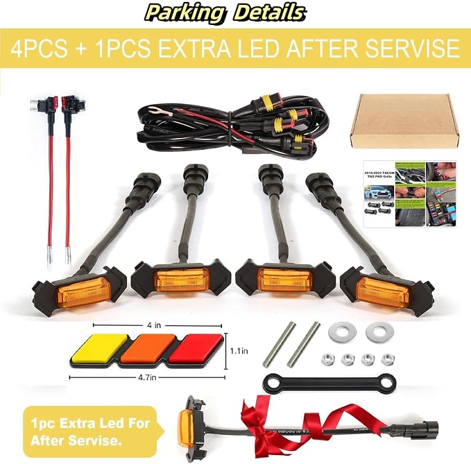 Front Emblems Led Grill Lights for Toyota Tacoma TRD-Pro 2015-2023 | 5pcs,Amber Leds,Yellow Face color + front Emblems tacoma