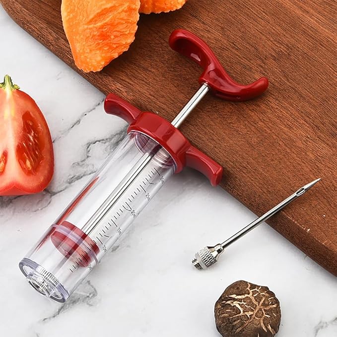 Plastic Meat Injector, Turkey Injector Syringe, Marinade Injector Turkey Injection Kit, Meat Injectors for Smoking, BBQ Grill Injector, Red 1oz (1 Injector 2 Needles)