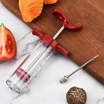 Plastic Meat Injector, Turkey Injector Syringe, Marinade Injector Turkey Injection Kit, Meat Injectors for Smoking, BBQ Grill Injector, Red 1oz (1 Injector 2 Needles)