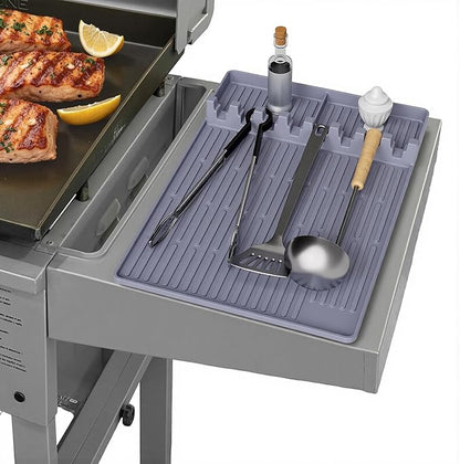 Grill Pad Compatible with Blackstone, Silicone Griddle Tools Mat, Heat Resistant Spatula Mat, BBQ Grill Tool Pad, Blackstone Griddle Accessories for Kitchen, Cooking & Countertop（Grey）