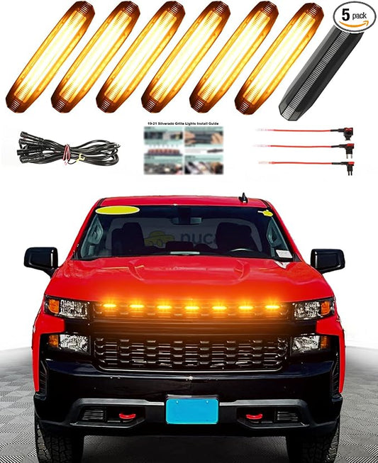 LED Grill Lights for 2019 2020 2021 Chevy Silverado Accessoreis | Clip On Front Grille Insert Light Bar Head Lamp Fits Silverado Trail Boss,WT,Custom Only
