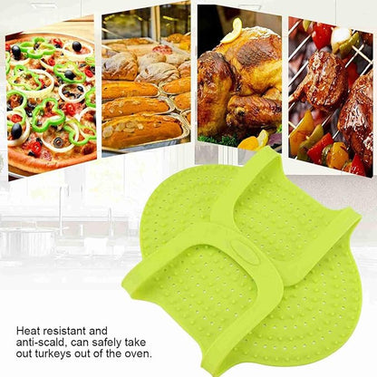 Heat Resistant Turkey Lifter, Silicone Roasting Rack Non Stick, Food Grade Silicone Non Stick Turkey Lifter with Anti Scald Feature Turkey Lifter for Roasts (Green)